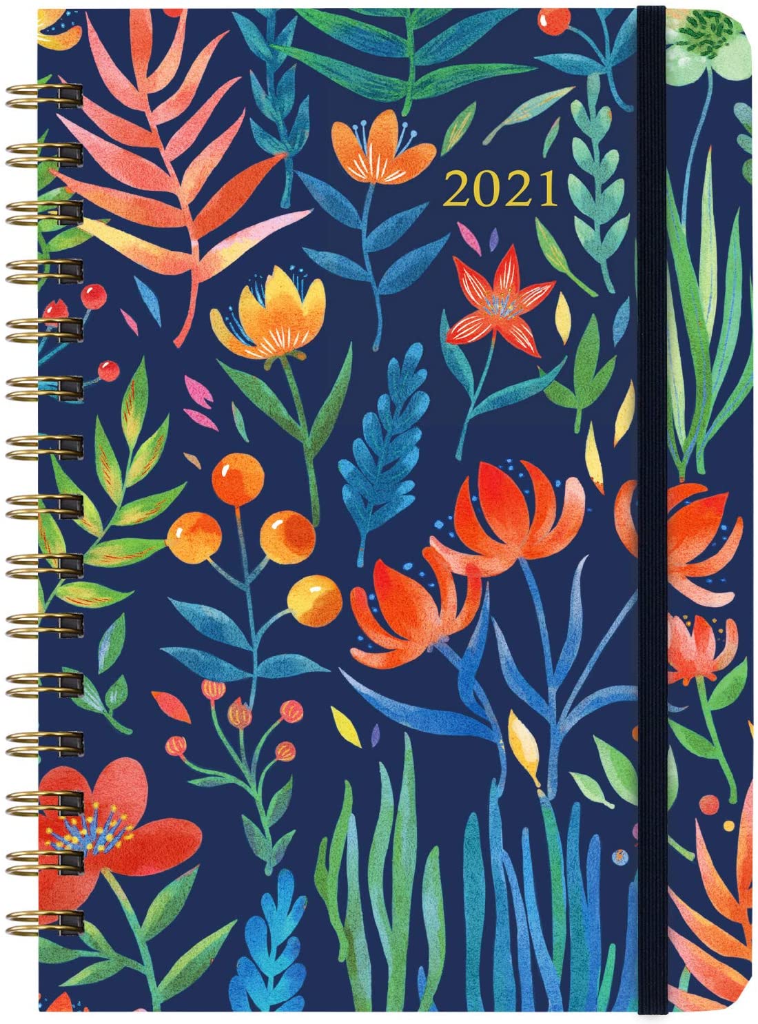 2021 Planner - Weekly & Monthly Planner with Tabs, 6.3" x 8.4", Jan - Dec 2021, Hardcover with Back Pocket + Thick Paper + Banded, Twin-Wire Binding - Navy Floral
