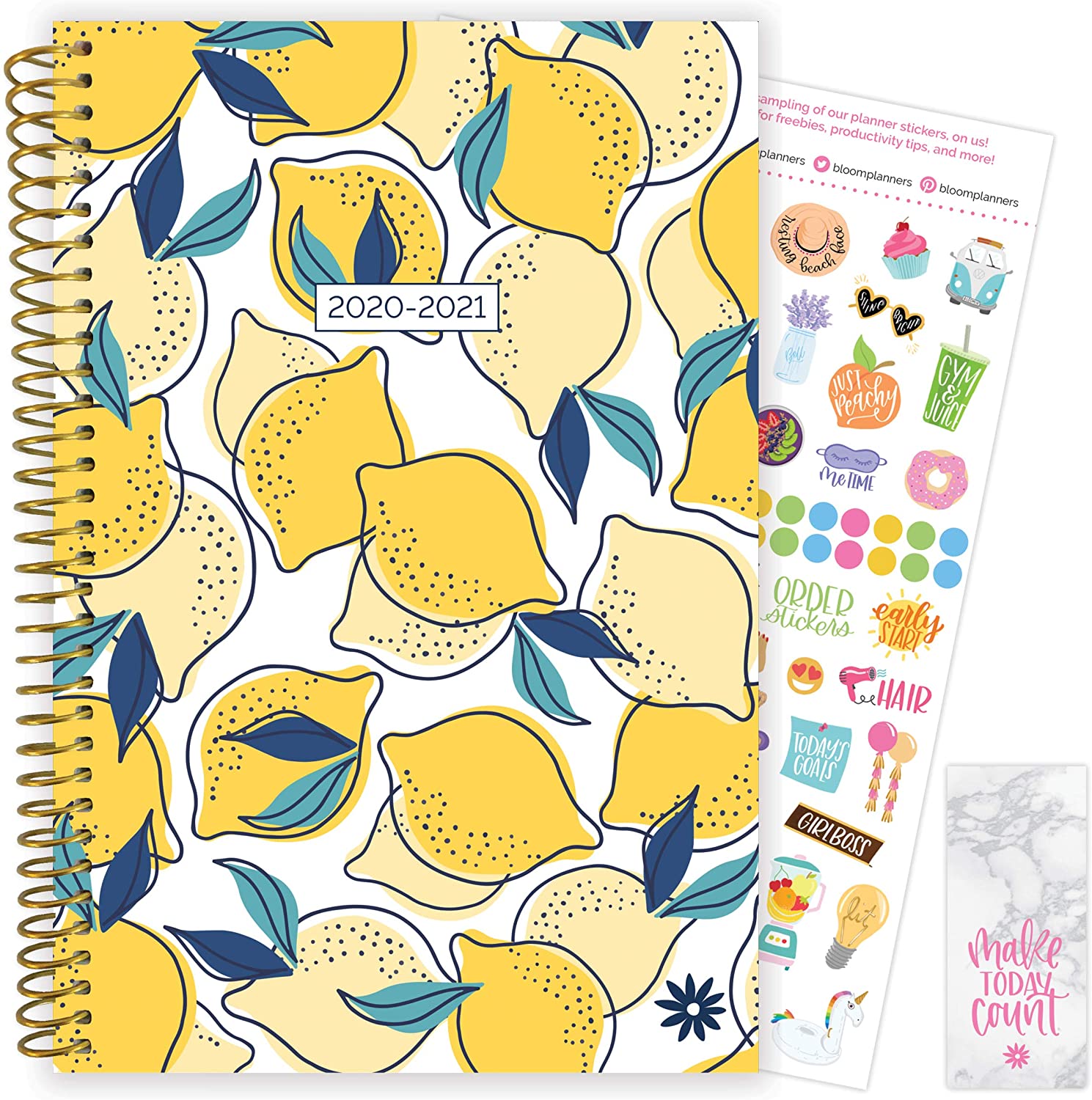 bloom daily planners 2020-2021 Academic Year Day Planner & Calendar (July 2020 - July 2021) - 6” x 8.25” - Weekly/Monthly Agenda Organizer with Stickers and Bookmark - Lemons