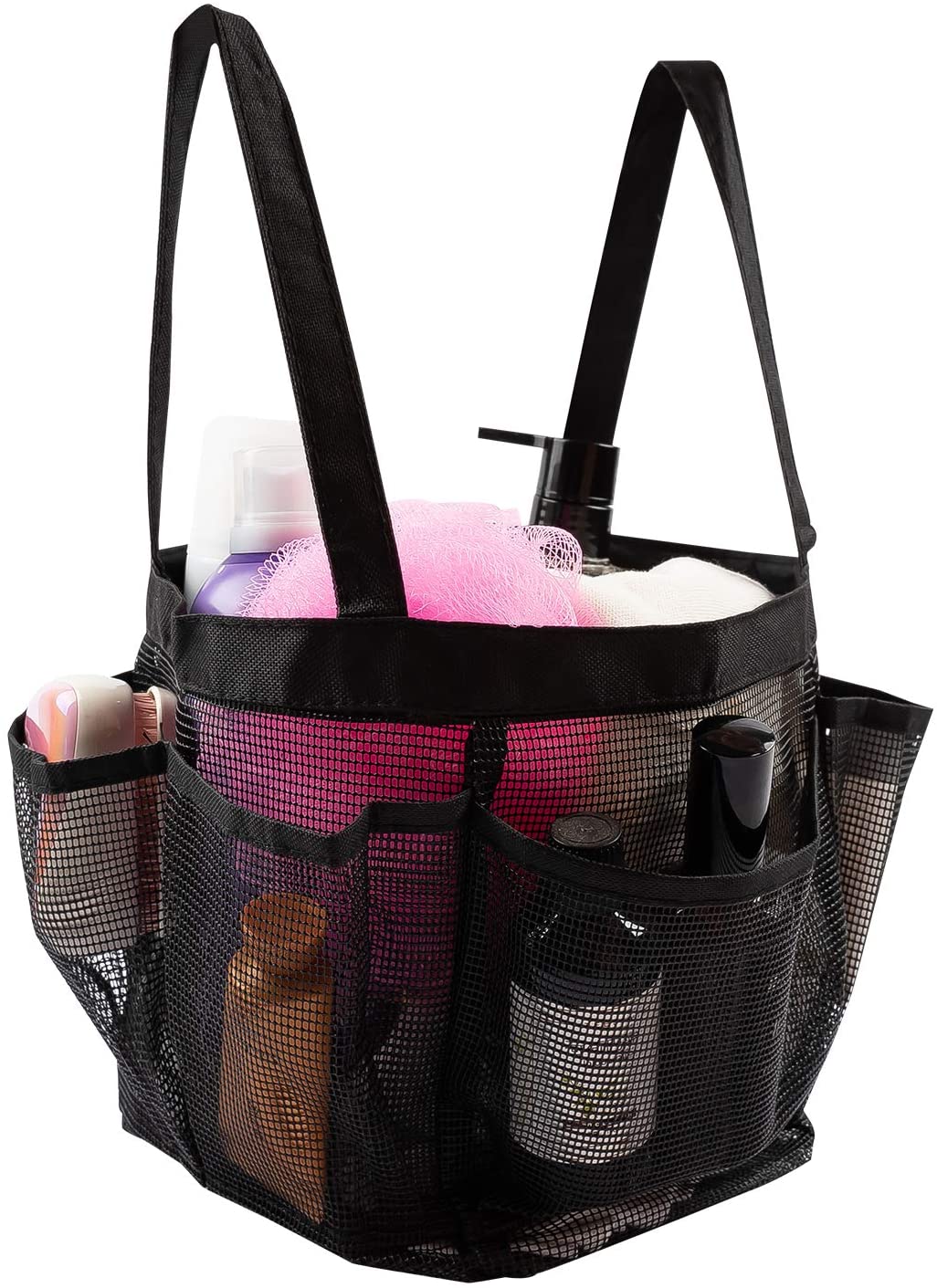 Mesh Shower Caddy Tote With 8 Mesh Storage Pockets, Quick Dry Tote Bag, Oxford Hanging Toiletry and Bath Organizer For Gym Dorm athroom Shower Caddy Accessory Case Washing Bag With Handles - Black