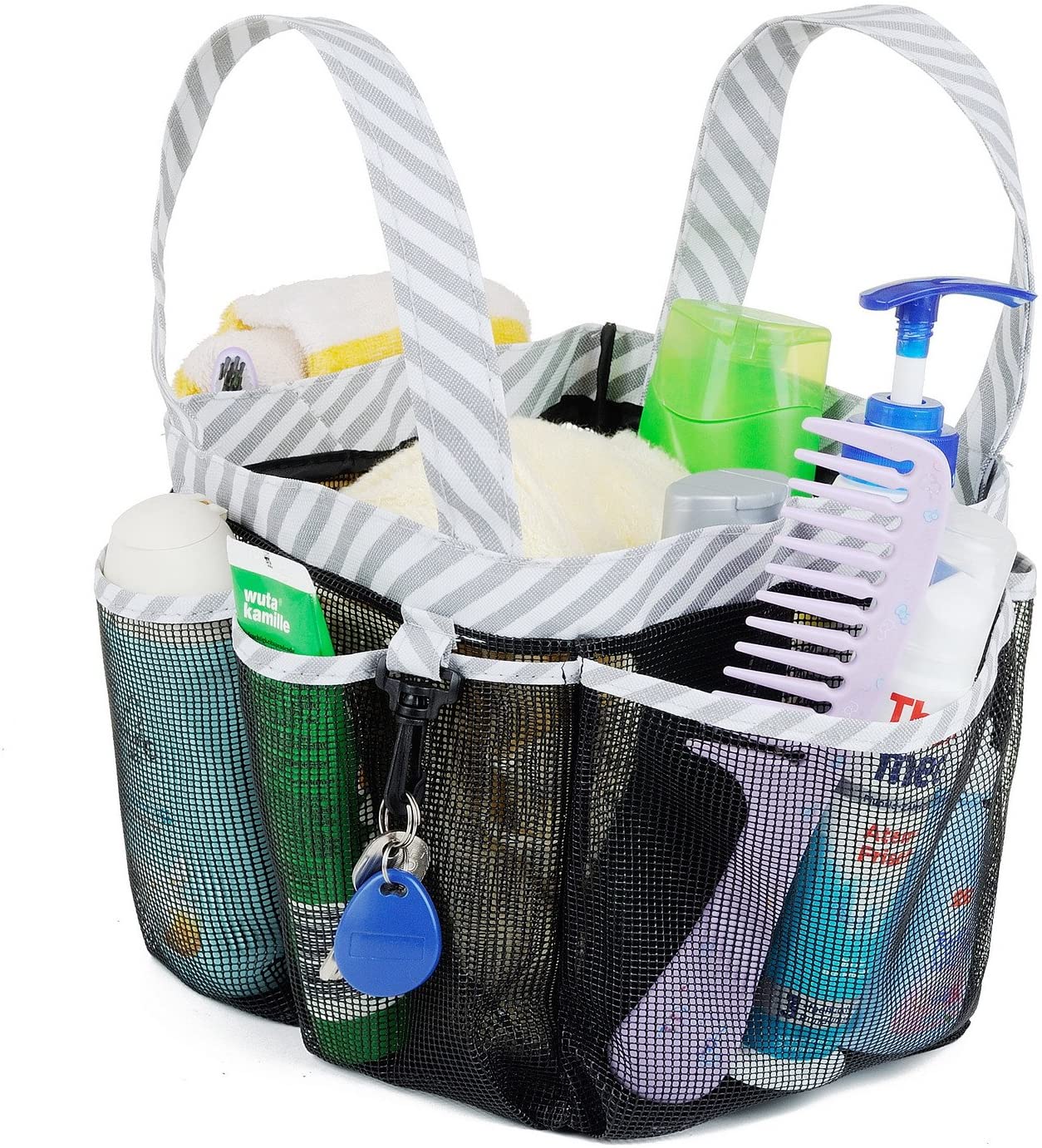 Haundry Mesh Shower Caddy Tote, Large College Dorm Bathroom Caddy Organizer with Key Hook and 2 Oxford Handles,8 Basket Pockets for Camp Gym