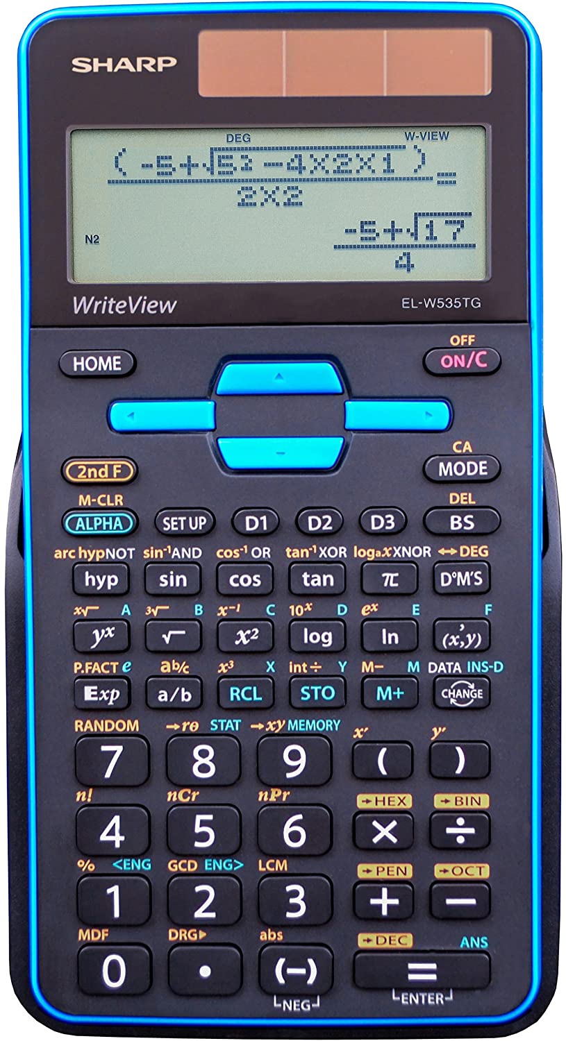 Sharp Calculators EL-W535TGBBL 16-Digit Scientific Calculator with WriteView, 4 Line Display, Battery and Solar Hybrid Powered LCD Display, Black & Blue, Black, Blue, 6.4" x 3.1" x 0.6" x 6.4"