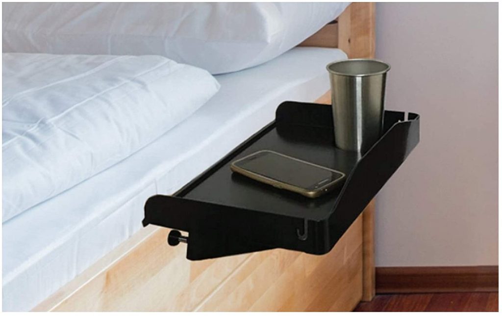 Bedside Shelf for Dorm Bed Comes with a Cup and Cord Holder made of High-Quality Plastic with Black Shade