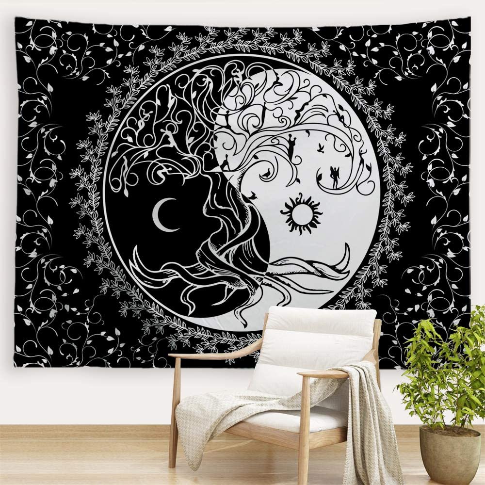 Black and White Ortigia Tree of Life Tapestry for Dorm