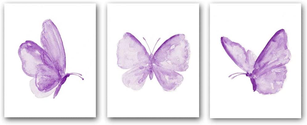 Butterfly Wall Art Prints with Purple Shade for Girls Dorm Room