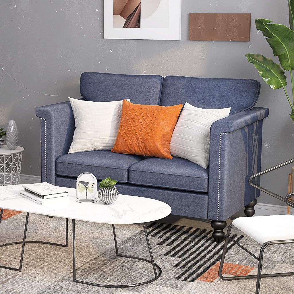 CUGBO Loveseat Sofa with Removable Cushions Armrests and Wood Legs