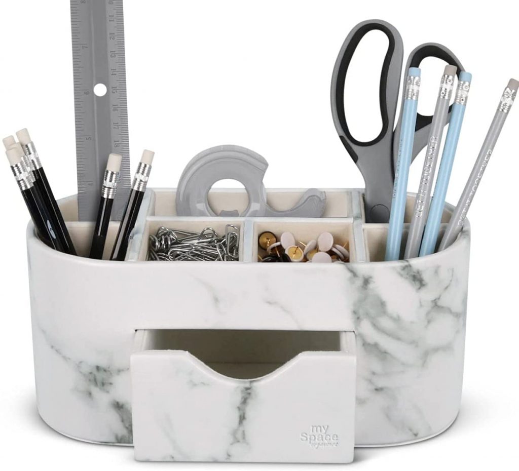 Desk Organizer Marble Faux Leather Organizers with Drawer