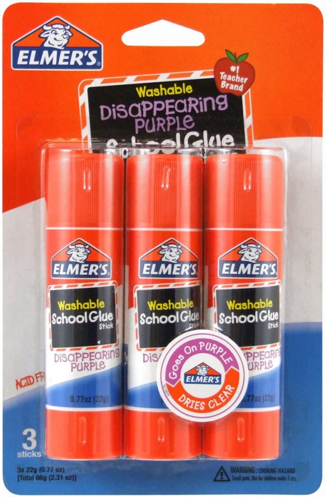 Elmer's Disappearing Purple School Glue Sticks, 0.77 oz Each, 3 Sticks per Pack (E562)