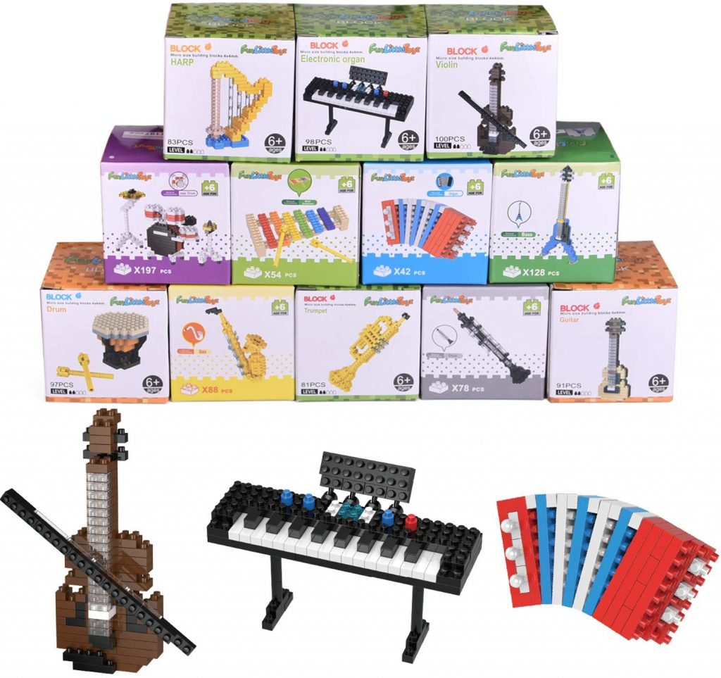 FUN LITTLE TOYS- Mini Music Building Blocks with 12 Boxes for Kids