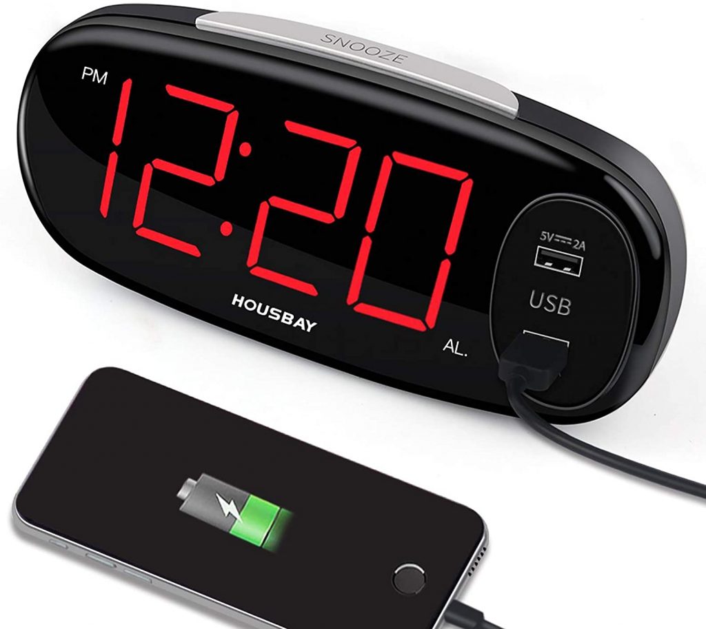 HOUSBAY Digital Alarm Clock with Dual USB Charger