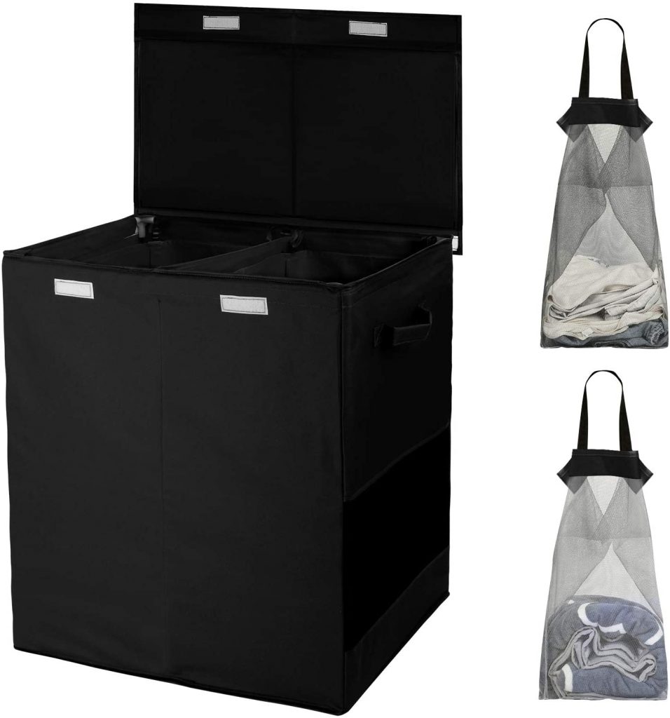 HOUSE AGAIN Sturdy Double Laundry Hamper with Lid and Removable Laundry Bags