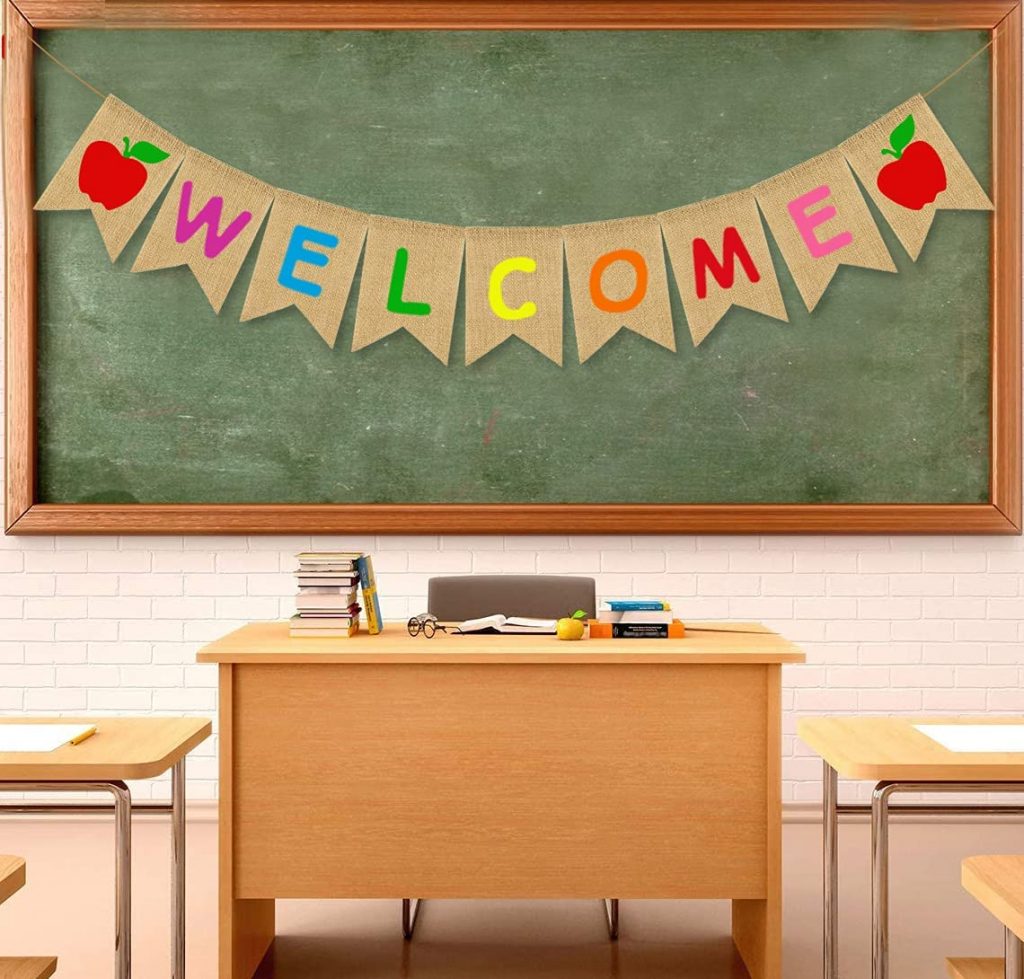 JOZON Welcome Burlap Banner with Apple Sign 