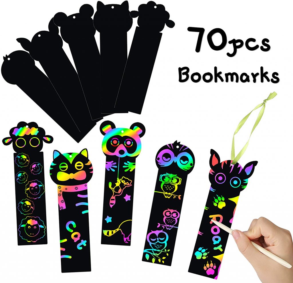 MALLMALL-Rainbow Animal Scratch Bookmarks for Elementary Students