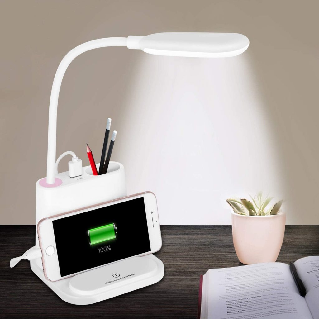 NovoLido Rechargeable Desk Lamp with USB Charging Port & Pen Holder