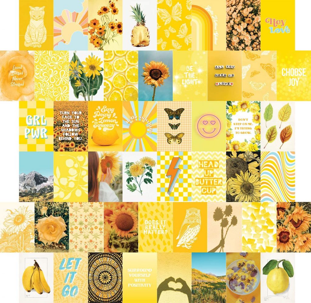 Yellow Wall Collage Kit Aesthetic Pictures 50 Set Sunny Summer Room Decor for Teen Girls