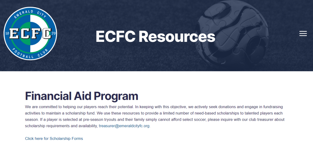 Financial Aid Program by Emerald City FC 