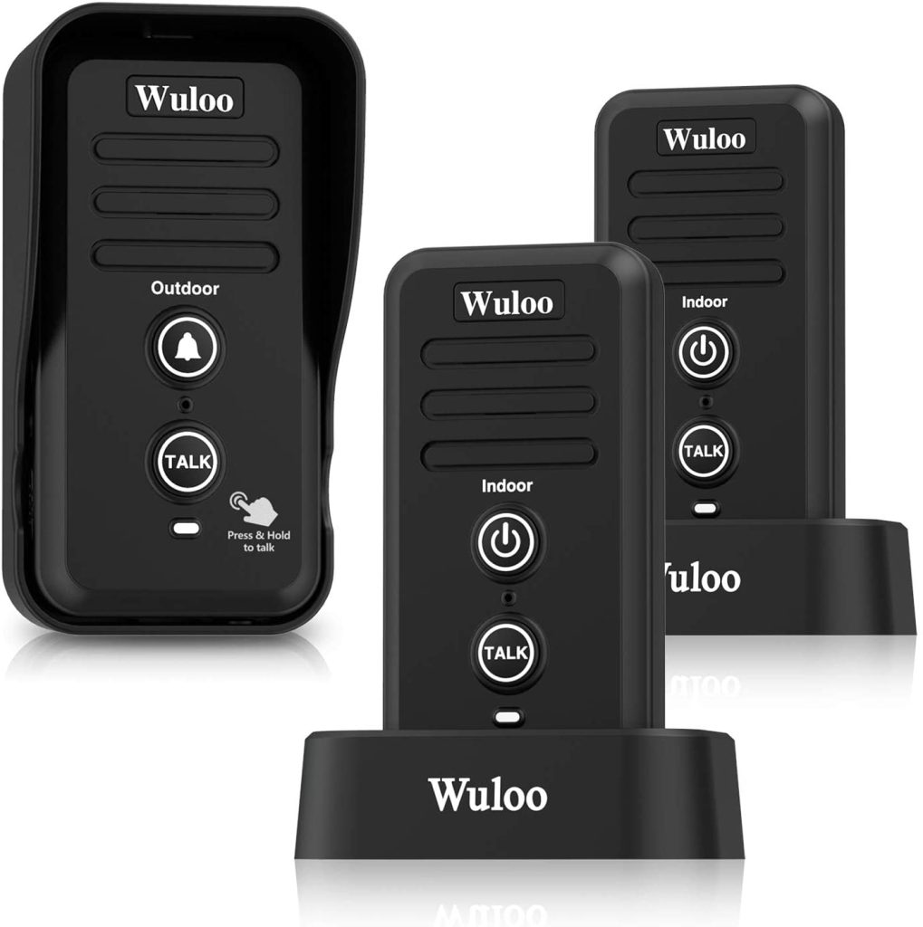 Wuloo Wireless Intercom Doorbells with 1/2 Mile Range 3 Volume Levels and Rechargeable Battery Including Mute Mode