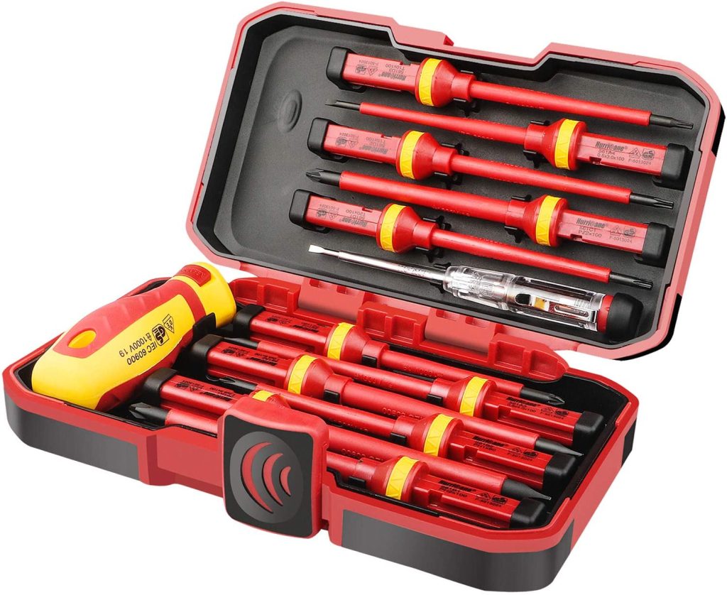 HURRICANE 1000V Insulated Electrician Screwdriver Set, All-in-One Premium Professional 13-Pieces CR-V Magnetic Phillips Slotted Pozidriv Torx Screwdriver